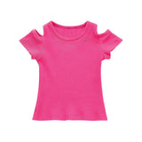 Soft short sleeve ribs t shirt Toddler baby girl off shoulder cotton blend t-shirt Newborn summer solid color tops