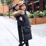Midi Long Girls Down Jacket White Duck Down Real Fur   Winter Clothes for Girls Down Coat for -30 Celsius Degree warm,#5675