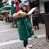 Midi Long Girls Down Jacket White Duck Down Real Fur   Winter Clothes for Girls Down Coat for -30 Celsius Degree warm,#5675