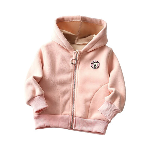 Mudkingdom Boys Girls Hooded Jacket Zipper Embroidered Solid Ploar Fleece Warm Coats for Kids Clothes Autumn Winter Outerwear