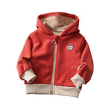 Mudkingdom Boys Girls Hooded Jacket Zipper Embroidered Solid Ploar Fleece Warm Coats for Kids Clothes Autumn Winter Outerwear