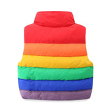 Mudkingdom Cute Boys Girls Rainbow Stripes Vests Colorful Turtleneck Kids Puffer Jackets for Baby Boy Sleeveless Button Coats