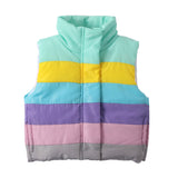 Mudkingdom Cute Boys Girls Rainbow Stripes Vests Colorful Turtleneck Kids Puffer Jackets for Baby Boy Sleeveless Button Coats