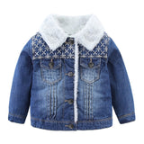 Mudkingdom Winter Kids Denim Jackets Thick Coat for Boys Girls Fur Lined Outwear Baby Boy Girl Long Sleeve Solid Jeans