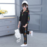 Multi-color Stripes Sport We For Girls Children's Clothing Sets Baby Hoodies Girls Clothes Autumn Sports Suit Kids Sweatshirts