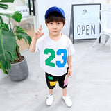 Multicolored Patchwork Designer Hot Summer Children Clothing Baby Kids Casual Cotton Sets Novelty T Shirts Black Shorts 2PC Suit