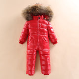 solid boys snowsuit windproof hooded suit for girl winter fashion fur baby girl winter snowsuit warm down overalls