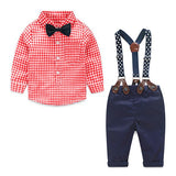 Baby Boy Clothes Long Sleeve Newborn Baby Sets Infant Clothing Gentleman Suit Plaid Shirt+Bow Tie+Suspender Trousers FF032
