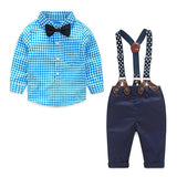 Baby Boy Clothes Long Sleeve Newborn Baby Sets Infant Clothing Gentleman Suit Plaid Shirt+Bow Tie+Suspender Trousers FF032