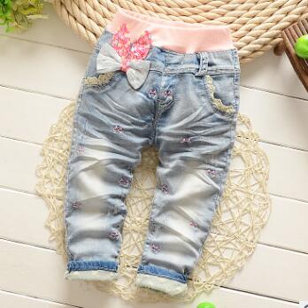 New 2018 Brand Fashion Baby Clothes Kids Girls Lace Flower Jeans Cotton Baby Pants Pants Girls Pantalon Fille Baby Girl Clothes