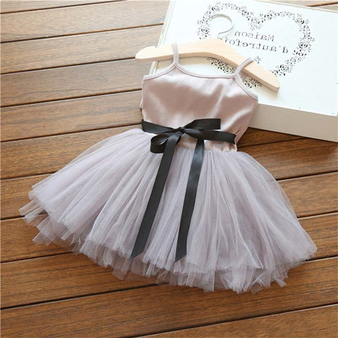 New 2017 Spring Summer Small Girls Mesh TuTu Dress Children's Clothing Ball Gown Dress Bow Baby Princess Dress DQ649