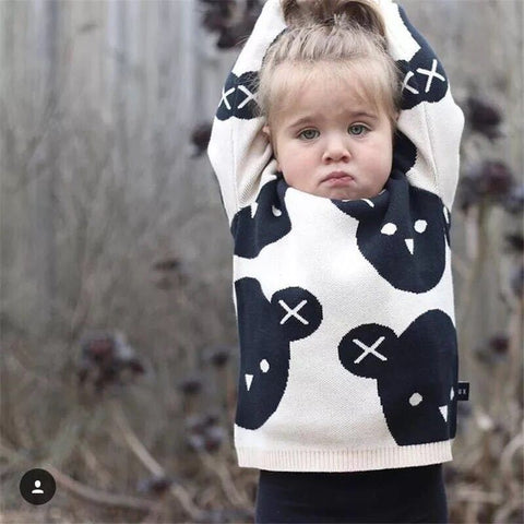 New 2018 Baby Boys Girl Clothes Cute Cartoon Cotton Knitting Fashion Children Black White Be Sweater Boys Cardigan Kids Coat