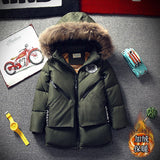 New 2018 Childrens Winter Jacket For Boys Fashion Fur Hooded Thick Cotton-Padded Boy Long Co Solid Parka Kid Clothes Outwears