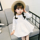 New 2018 Girls Dress Retro Cotton and Linen Girls Small Fresh Long-sleeve Dresses Baby Dress Princess Solid Casual Bow Dresses