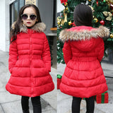 Kids Girls Winter Clothing Thick A-Line Hooded Down Wadded Jacket Red Black Outerwear Cotton-Padded Coats Clothes 73