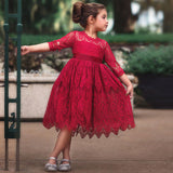 New 2018 Lace Long Sleeve Dress For Children Wedding Party Prom Costume Red & White Floral Embroidery Girl Dresses Kids Clothing