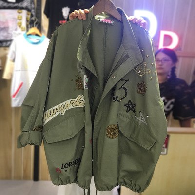 New 2018 Military Style Spring Jacket Women Plus Size XL-5XL Casual Embroidery Long Sleeve Loose Coats Female Jacket C97