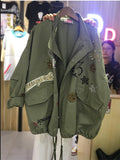 New 2018 Military Style Spring Jacket Women Plus Size XL-5XL Casual Embroidery Long Sleeve Loose Coats Female Jacket
