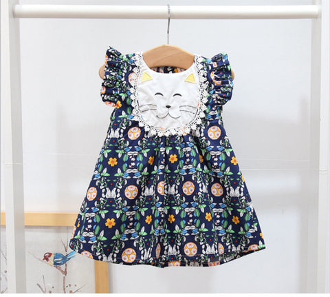 New 2018 summer infant dress Small flying sleeve print cartoon embroidery baby dress lovely baby girl summer clothe for 0-2 age