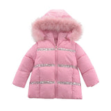 Kids Parka Winter Warm Down Jackets Girls Zipper Faux Fur Collar Hooded Cotton-padded Long Coat Thicken Outerwear