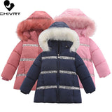 Kids Parka Winter Warm Down Jackets Girls Zipper Faux Fur Collar Hooded Cotton-padded Long Coat Thicken Outerwear