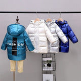 medium long silver space suit 2-8 years old boys' and girls' down jacket medium and small children's thickened hooded
