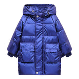 medium long silver space suit 2-8 years old boys' and girls' down jacket medium and small children's thickened hooded