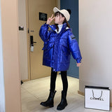 Children's Silver Shiny Jacket For Girls Hooded Winter Kids Clothes Girl Warm Parka Coat Outerwear For 4 to 13 Years