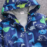 Of Boys' Jackets Fall 2023 Cartoon Dinosaur Animal Blue Baby Clothes Jacket Zipper Cardigan For Boys 2-6 Years Old