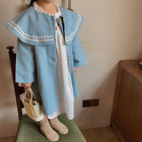 Autumn Baby Girls Sky Blue Windbreaker Korean Style Toddlers Kids Long Coats Children Clothes