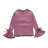 New Baby Girls Long Ruffle Sleeve Solid Bowknot Clothing Sweatshirt High Quality Kids Spring Autumn Warm Fashion Soft Cotton Top