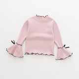 New Baby Girls Long Ruffle Sleeve Solid Bowknot Clothing Sweatshirt High Quality Kids Spring Autumn Warm Fashion Soft Cotton Top