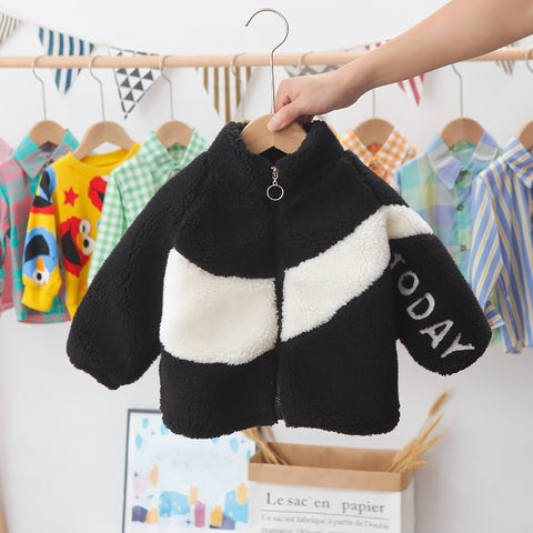 Black and White Toddler Kids Wool Coats 2023 Winter Cashmere Thick Jackets Baby Girls Boys Clothing MD20347