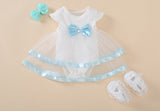 New Born 2018 Baby Dress Girl Summer White Bow Clothing With Rompers+Shoes+Headband 3pcs set Fashion Dresses Jumpsuit 1 2 Years