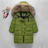 New Child todder scho girl boy jacket real fur hooded infant down kids ski co thickening overco jacket for Russia winter