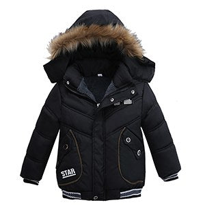 New Children Down Winter Warm Jacket With Fur Baby Boy Girl Solid Overco Hooded Winter Jacket Kid Clothing Coat