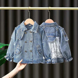 Children's Denim Jackets Trench Jean Embroidery Jackets Girls Kids clothing baby Lace coat Casual outerwear Spring Autumn