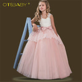 New Christmas Party Teen Girls Pageant Pink Lace Wedding Dresses Flowers Elegant Princess Gowns Children Sleeveless Sling Dress