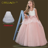 New Christmas Party Teen Girls Pageant Pink Lace Wedding Dresses Flowers Elegant Princess Gowns Children Sleeveless Sling Dress