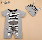 New Cute Baby Girl Clothes Infant Toddler 2017 Summer Cartoon Be Cow Printed Short Sleeve Romper and Cap Set Baby Boy Clothing