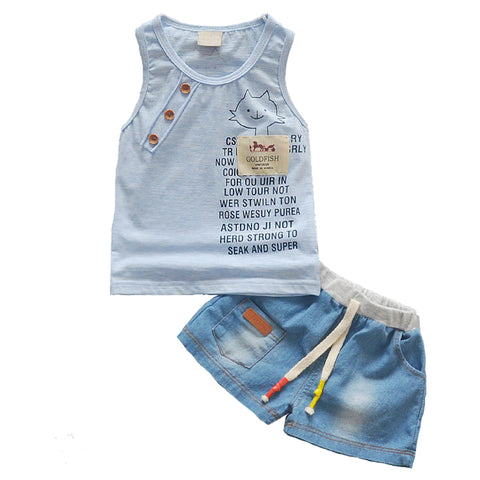 New Fashion Baby Boy Clothing Set Tank Top + Shorts Jeans Kids Clothes Toddler Boy Clothing Set Children Clothing Boys Costume