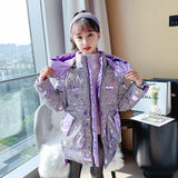 Shiny Girls Light-Reflecting Jacket Winter Hoodies Letter Print Children's Clothing  Outerwear 4-14 Yrs