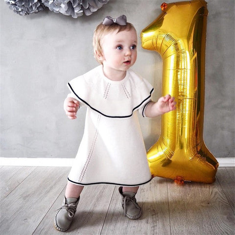 New Fashion Spring Autumn Winter Newborn Baby Girls Sweater Princess Dress Infant Knit dress black and white dress