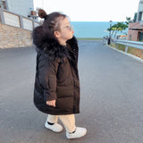 Winter Coats For 2 3 4 6 7 8 Yrs Baby Girl Clothes Fur Collar Hooded Down Parkas Mig-length Style Warm Girl Clothing