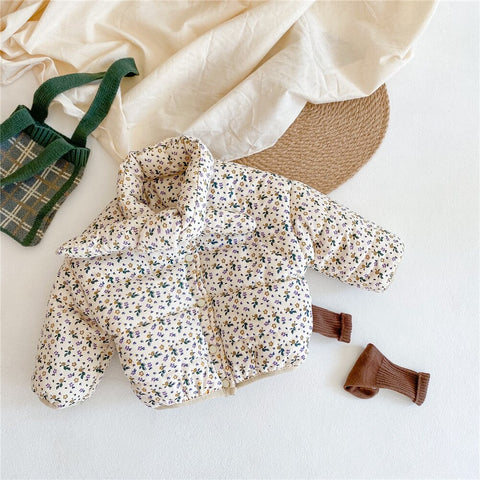 Floral Down Spring Autumn Children Coat Kids Baby Clothes Girls Overcoat Thicken Jackets Outwear Tops