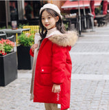 Girls Winter Jacket Thicken Warm Coat   Kids Big Fur Hooded Down Coats Children's Outwear Teenage Parka