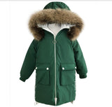 Girls Winter Jacket Thicken Warm Coat   Kids Big Fur Hooded Down Coats Children's Outwear Teenage Parka