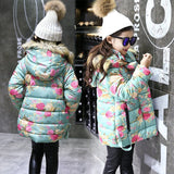 Girls Winter Jackets Print Flower Hooded Thickness Kids Coats  Winterjas Meisjes  Winter Jacket   8WC036