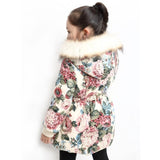 Girlspeony Flower Cotton Coat  Korean Version Winter Children Plus Velvet Padded Cotton Coat Girl winter Coat