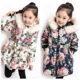 Girlspeony Flower Cotton Coat  Korean Version Winter Children Plus Velvet Padded Cotton Coat Girl winter Coat